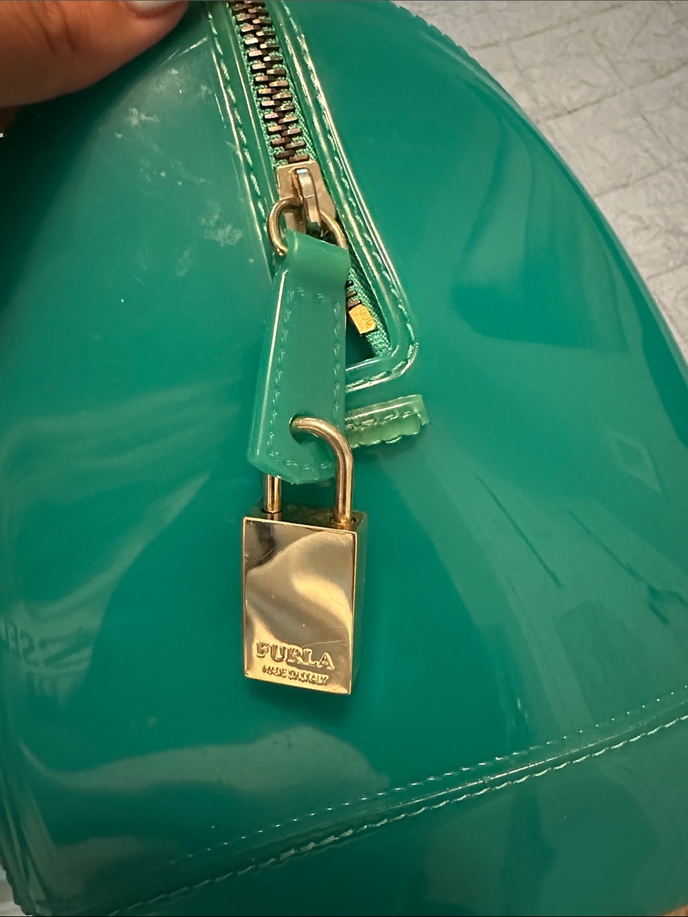 Furla Green Patent Satchel with Gold Hardware - Picture 5 of 6